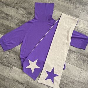 Amici 100% cashmere sweater with scarf purple gray Sz XL